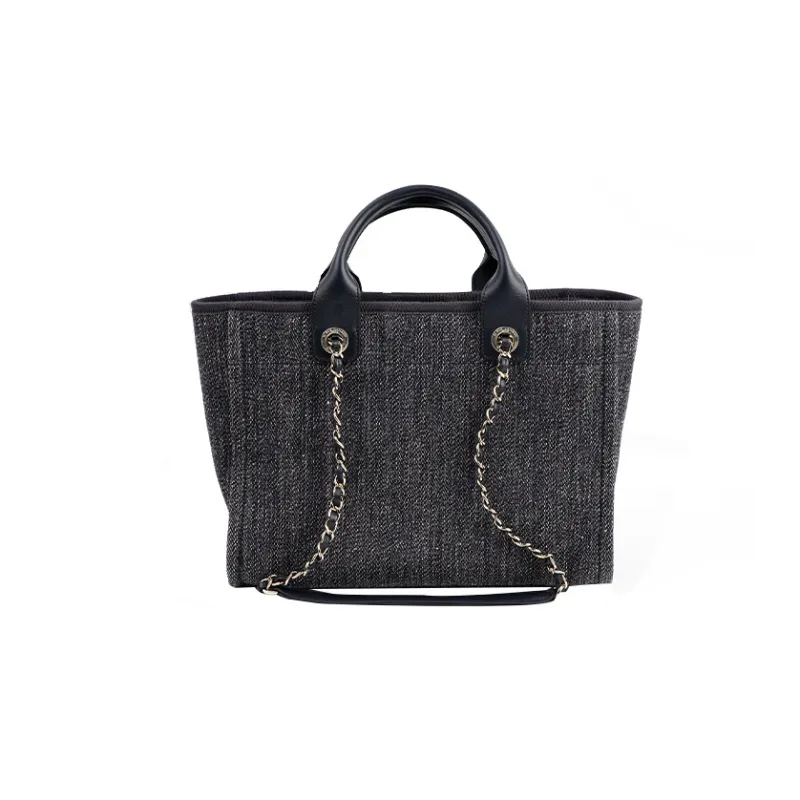CHANEL Mixed Fiber & Metal Tote Bag, Shopping Bag, Shoulder Bag, Handbag Trumpets Women's Denim Blue-2