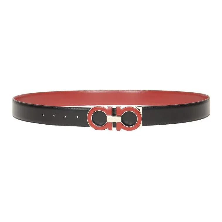 FERRAGAMO Leather Leather Belts Men's Red/Black --1