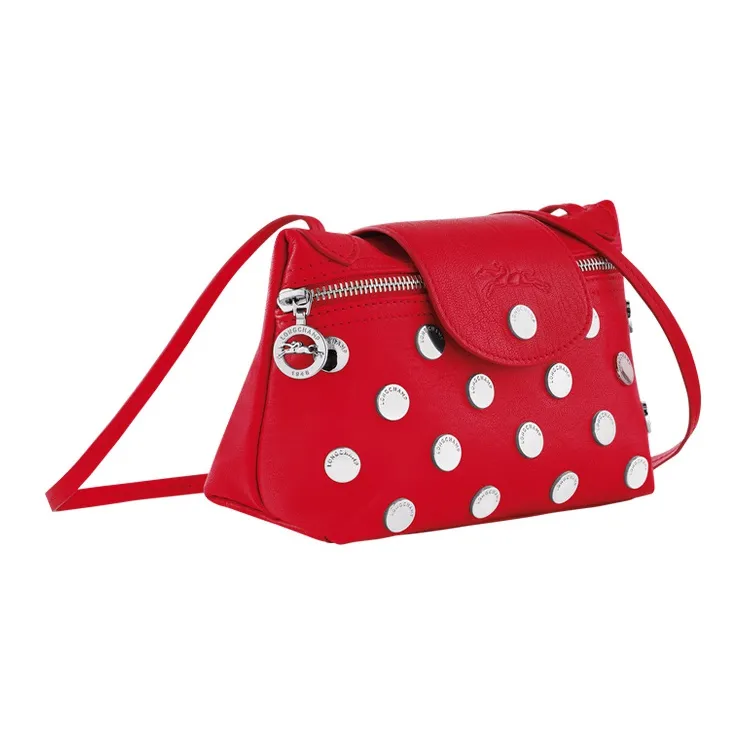 LONGCHAMP Le Pliage Leather Shoulder Bag Crossbody Bag Mini Women's Red-1