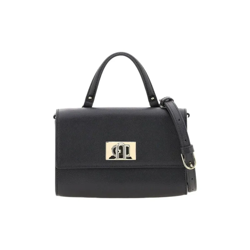 Furla 1927 Collection Textured Leather Shoulder Bag, Crossbody Bag, Handbag Tubas Women's Black-0