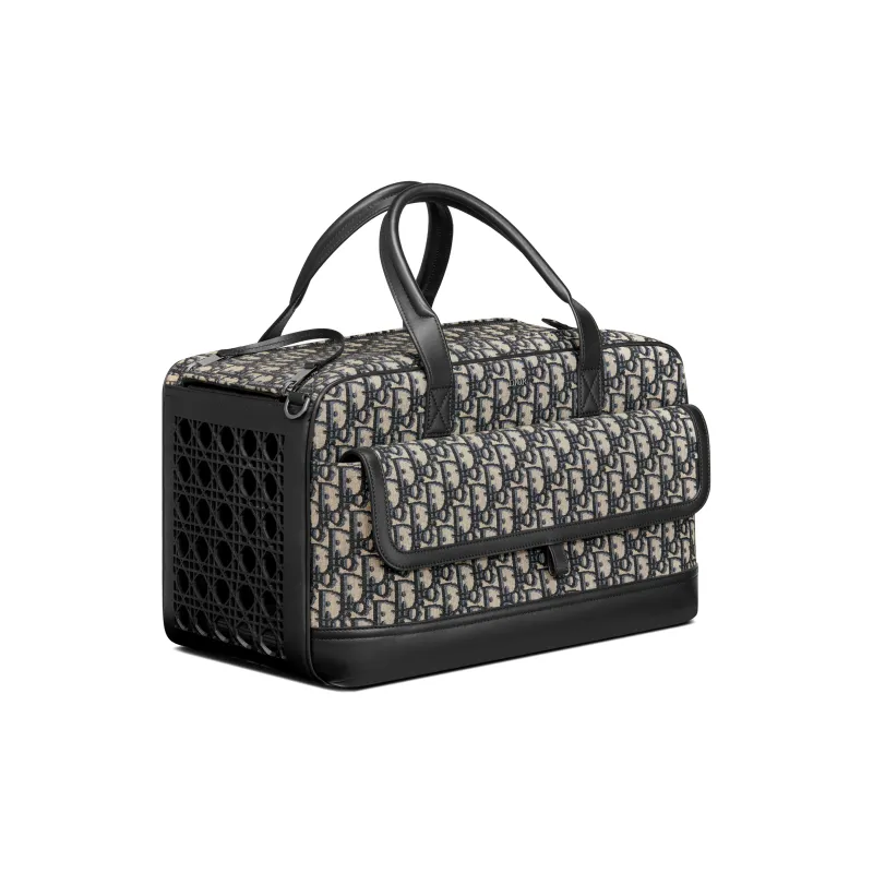 DIOR Hit The Road Oblique Print Patchwork Smooth Cow Leather Pet Bag Handbag Unisex Beige/Black-2