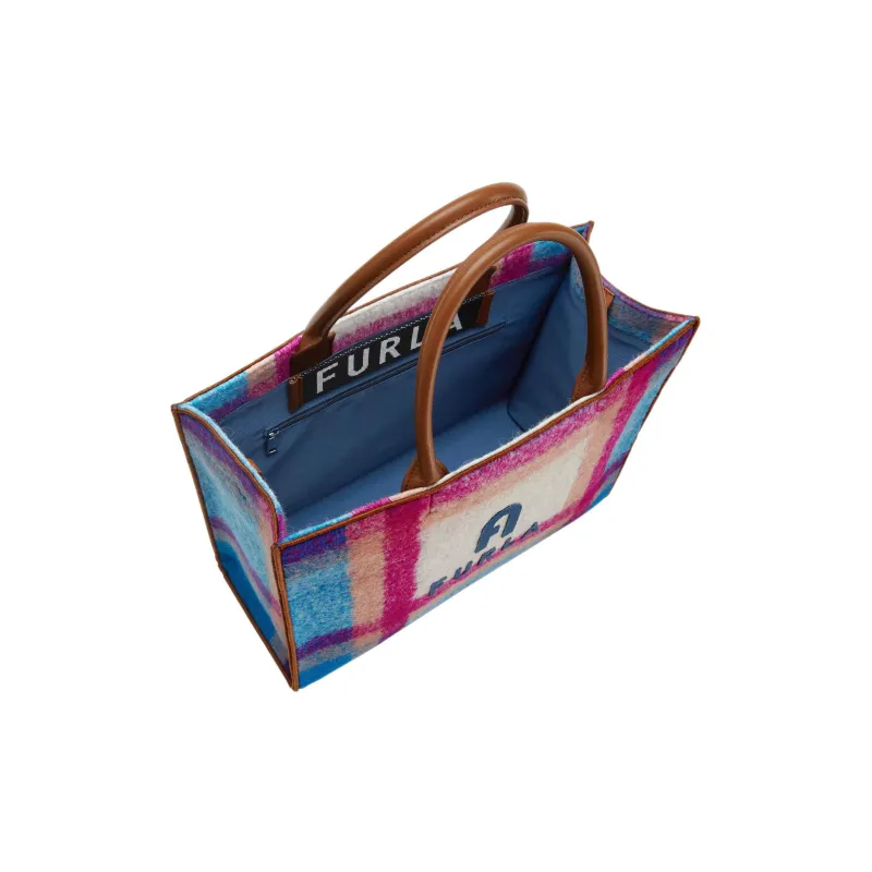Furla Opportunity Wool Tote Bag Shopping Bag Handbag Large Size Women's White & Blue-3
