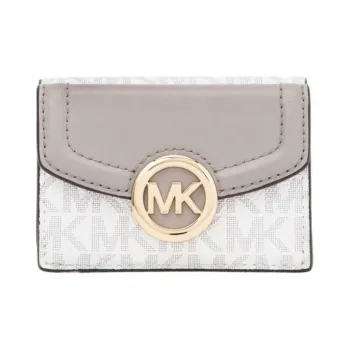MICHAEL KORS Fulton Coated Canvas Card Holder Wallet Extra Small Women's White & Gray
