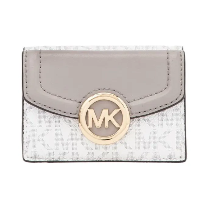 MICHAEL KORS Fulton Coated Canvas Card Holder Wallet Extra Small Women's White & Gray-0