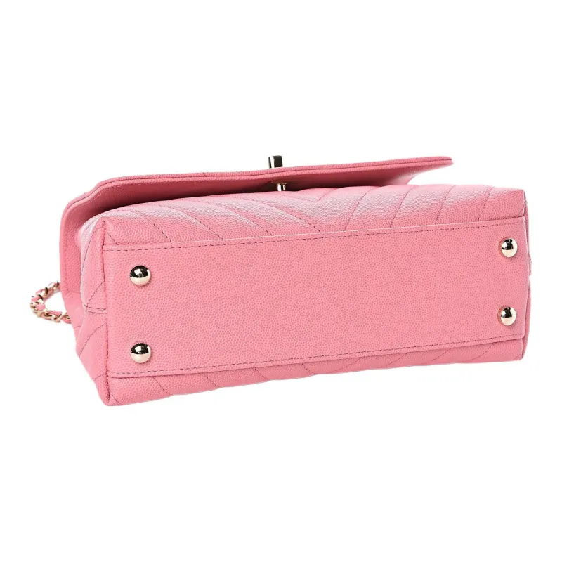 CHANEL Coco Handle Grain Calfskin With Gold Metal Portable Crossbody Bag, Shoulder Bag Trumpets Women's Peach Pink-2
