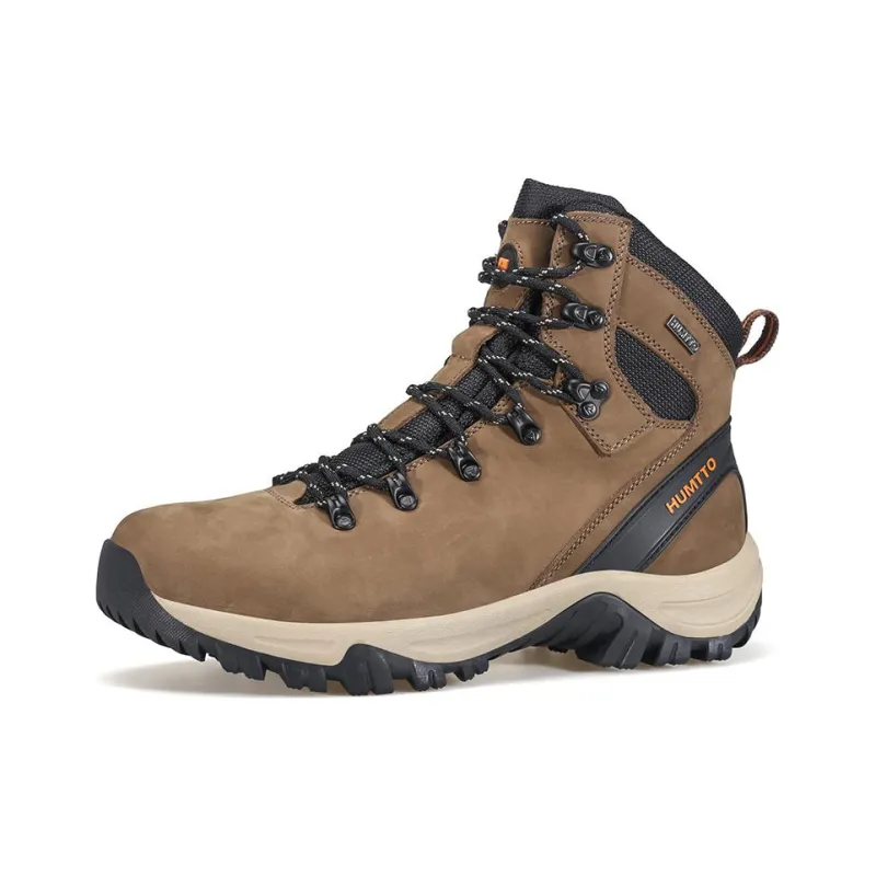 HUMTTO Leather Water Repellent Cushioned Wear Resistant Lightweight Water Resistant High Top Outdoor Shoes Light Brown-1