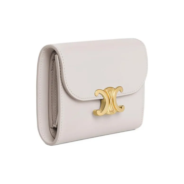CELINE Triomphe Shiny Cow Leather Wallet Small Size Women's Chalk White-1