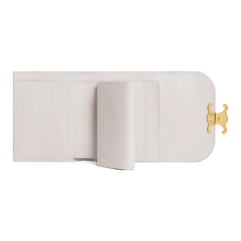 CELINE Triomphe Shiny Cow Leather Wallet Small Size Women's Chalk White-3