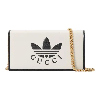 GUCCI Adidas Collaboration Leather Wallets Shoulder Bag Crossbody Bag Women's White