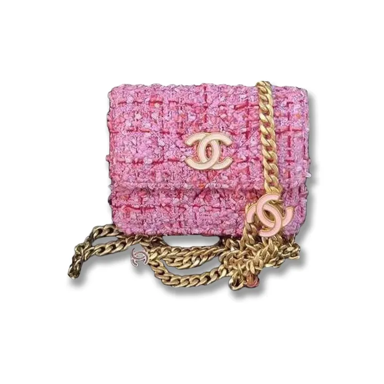 CHANEL Cow Leather With Woolen Fabric Fanny Pack, Shoulder Bag, Crossbody Bag Mini Women's Pink-1
