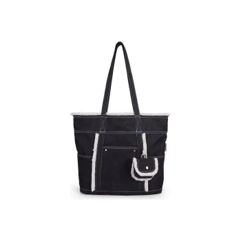 BAGSMART Canvas Canvas Bag Tote Bag Shopping Bag Shoulder Bag Unisex Black Ecru