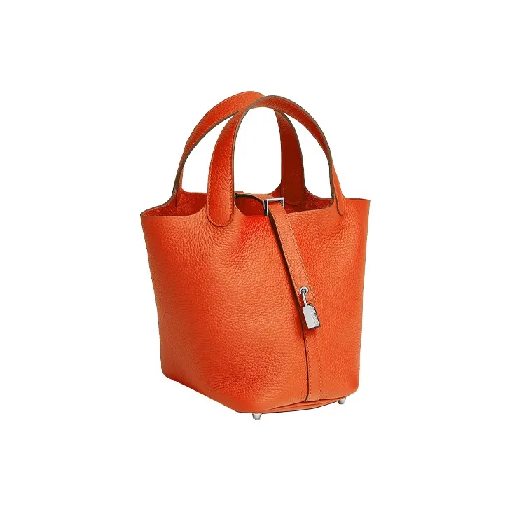 HERMES Picotin Lock Clemence Bullock Leather Basket Bag Handbag Bucket Bag Women's 0X Aluminum Dan Orange-1