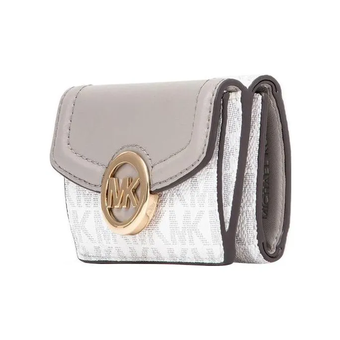 MICHAEL KORS Fulton Coated Canvas Card Holder Wallet Extra Small Women's White & Gray-2