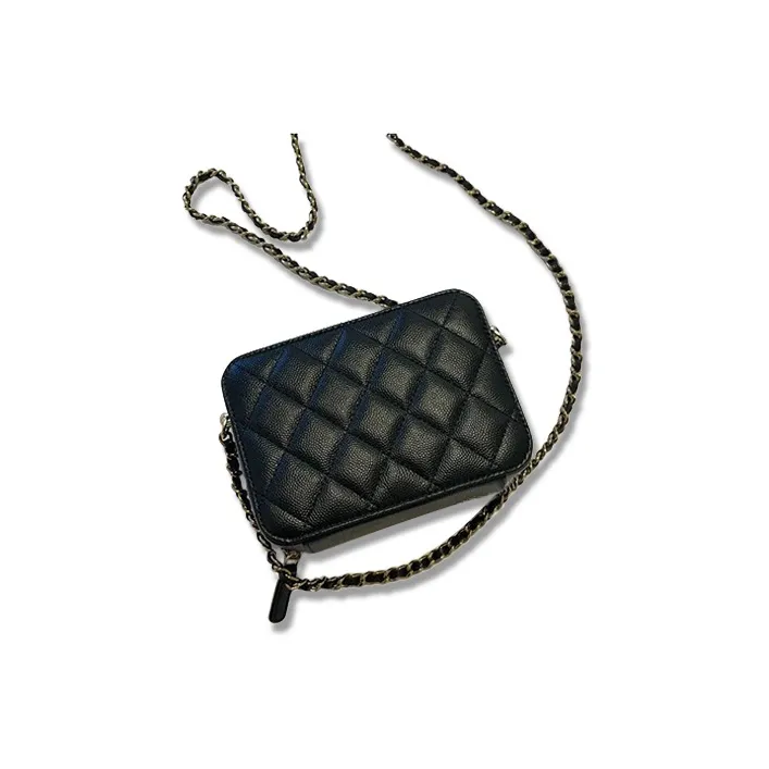 CHANEL Grain Embossed Caviar Cow Leather Camera Bag, Makeup Box, Shoulder Bag, Crossbody Bag Women's Black-3