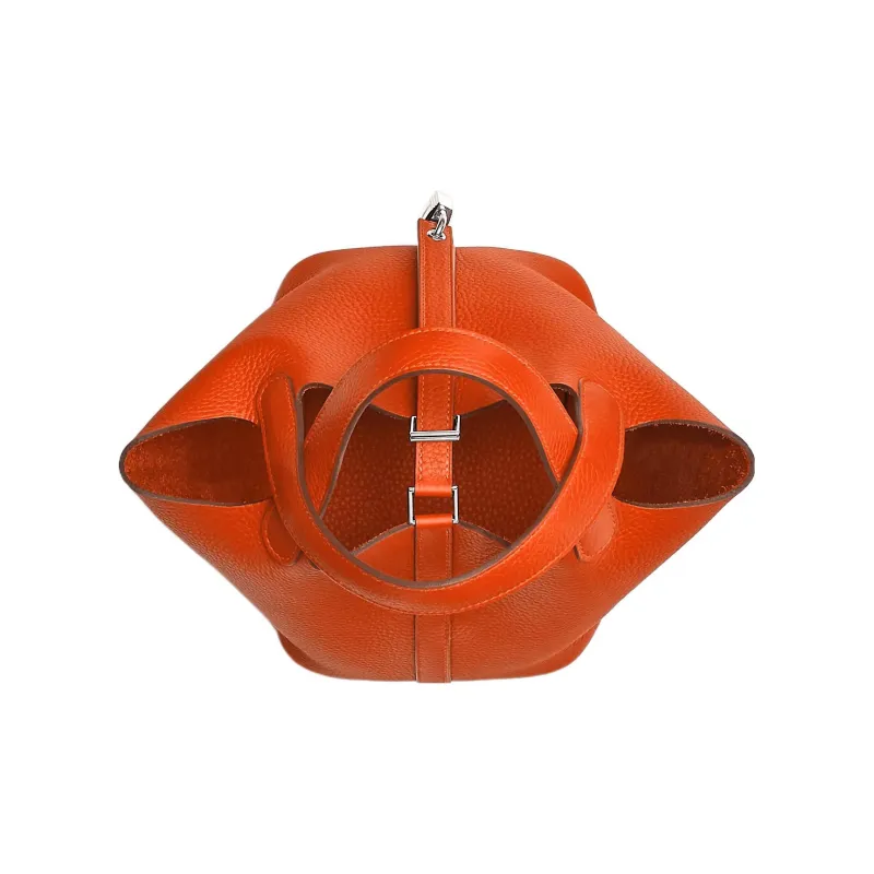 HERMES Picotin Lock Clemence Bullock Leather Basket Bag Handbag Bucket Bag Women's 0X Aluminum Dan Orange-3