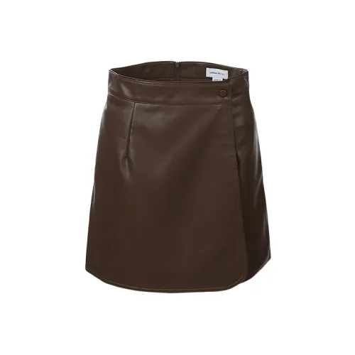 URBAN REVIVO Leather Short Skirts Women's Dark Brown