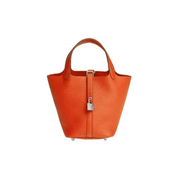 HERMES Picotin Lock Clemence Bullock Leather Basket Bag Handbag Bucket Bag Women's 0X Aluminum Dan Orange