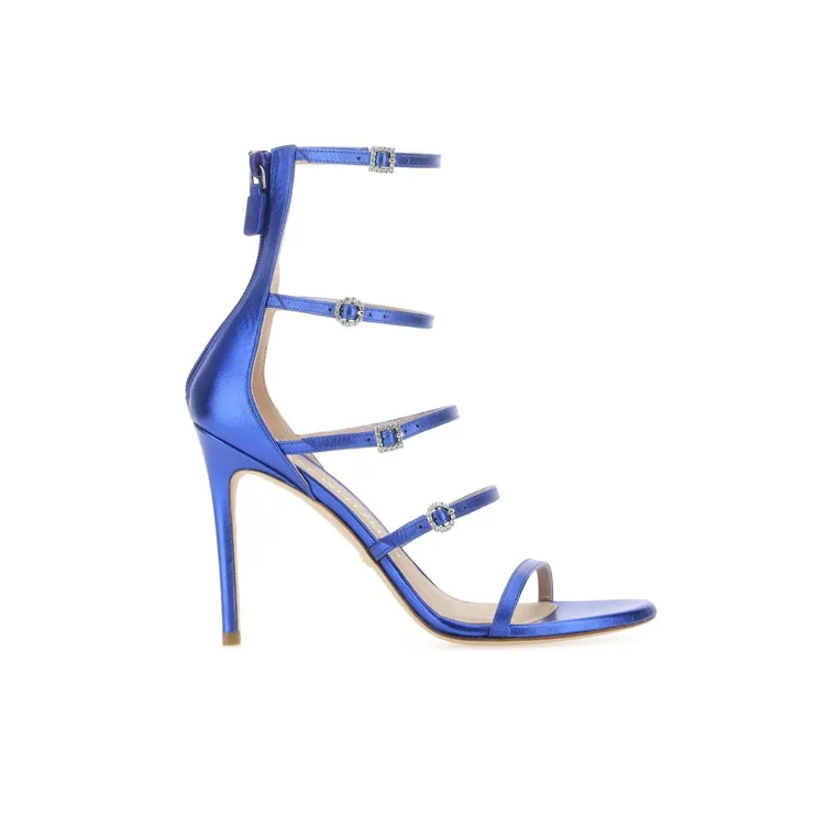 stuart weitzman 100mm Crystal-buckle Metallic Sandals-1