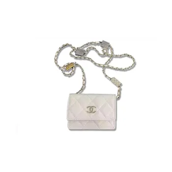 CHANEL WOC Cow Leather Card Holder Coin Purse Shoulder Bag Crossbody Bag Mini Women's White