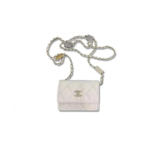CHANEL WOC Cow Leather Card Holder Coin Purse Shoulder Bag Crossbody Bag Mini Women's White