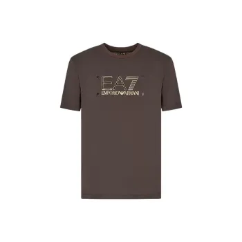 EMPORIO ARMANI EA7 Alphanumeric Print Crew Neck Short Sleeved T Shirt Men's Soil Brown