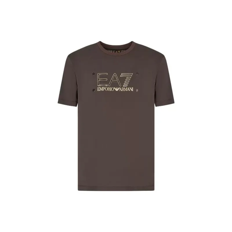 EMPORIO ARMANI EA7 Alphanumeric Print Crew Neck Short Sleeved T Shirt Men's Soil Brown-0