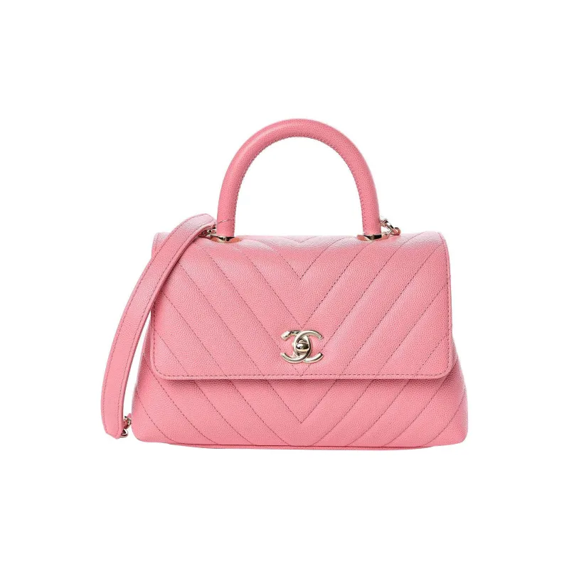 CHANEL Coco Handle Grain Calfskin With Gold Metal Portable Crossbody Bag, Shoulder Bag Trumpets Women's Peach Pink-0
