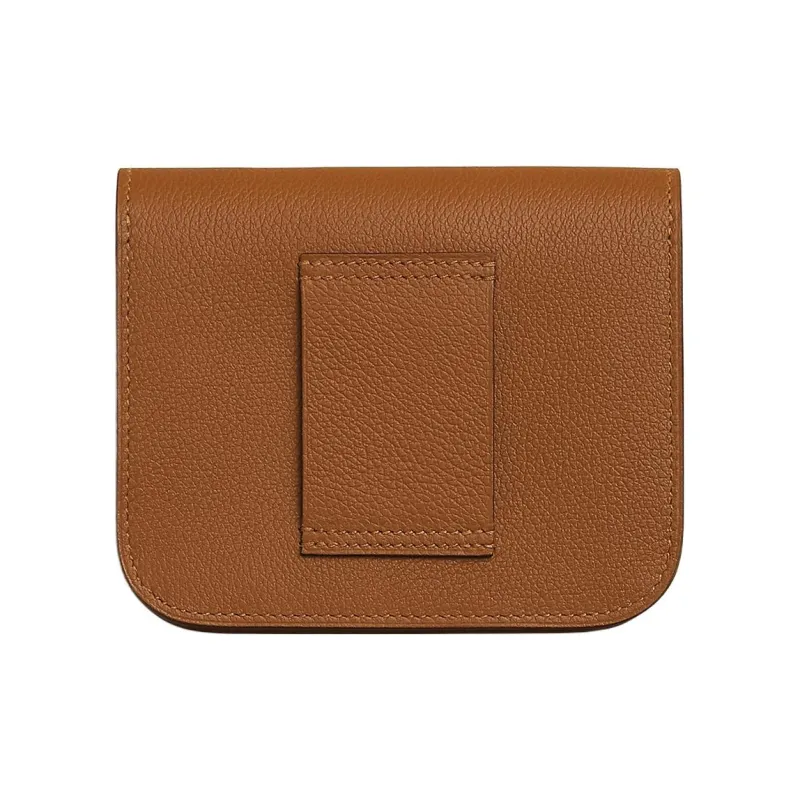 HERMES Constance Slim Evercolor Calfskin Card Holder Coin Purse Fanny Pack Women's Gold Brown/Bubble Green-1