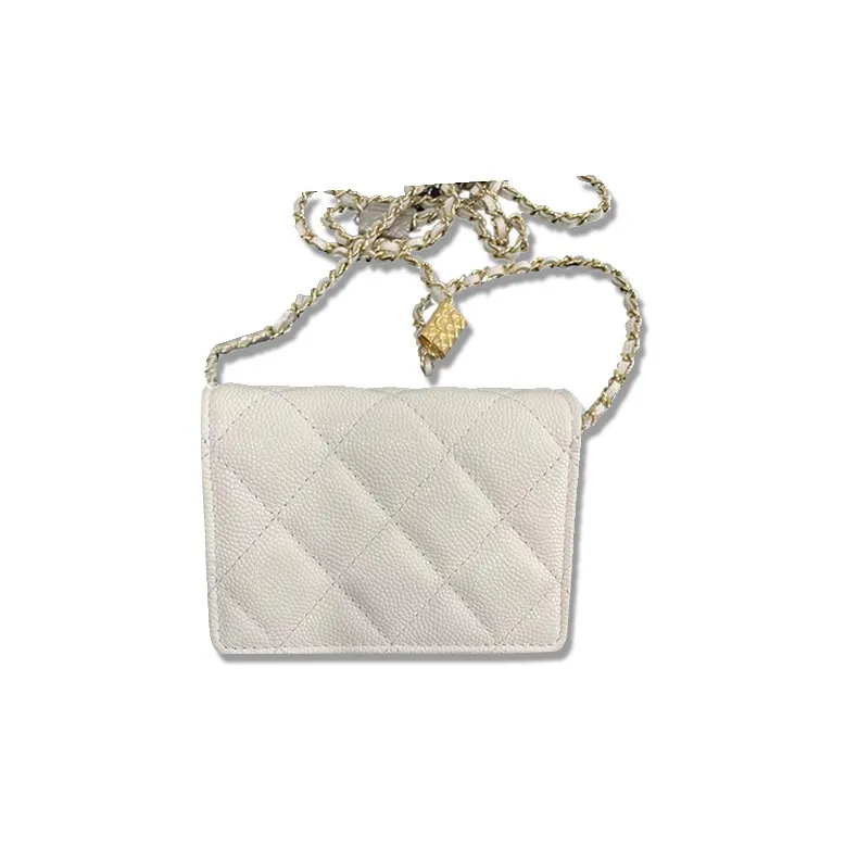 CHANEL WOC Cow Leather Card Holder, Coin Purse, Shoulder Bag, Crossbody Bag Mini Women's White-1