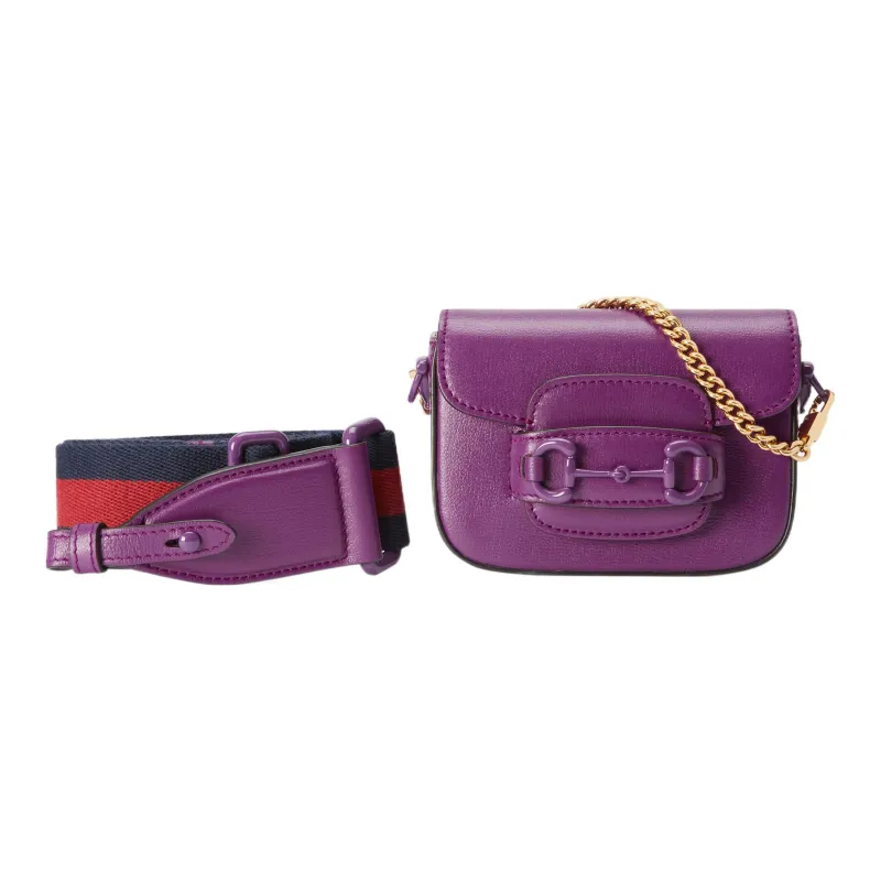 GUCCI Horsebit 1955 Leather Shoulder Bag, Crossbody Bag, Handbag Extra Mini Women's Purple-1