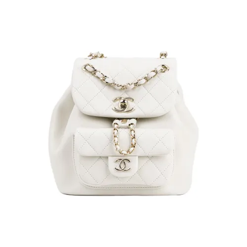 CHANEL Duma Cow Leather Backpack Small Size Women's White