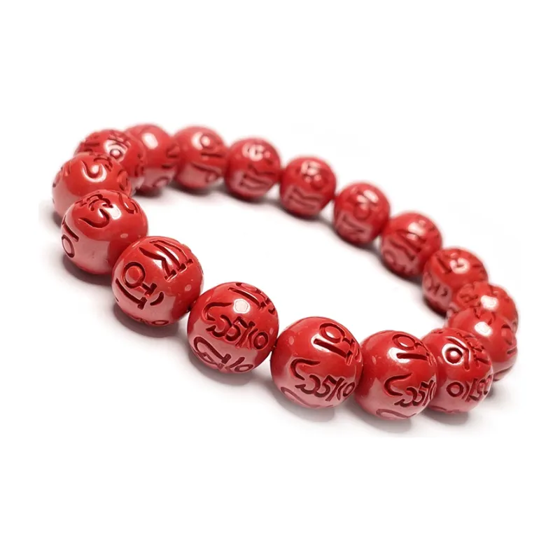 MOUNTAINS AND MANS Cinnabar New Chinese Style Good Luck Beaded Bracelet Unisex-1