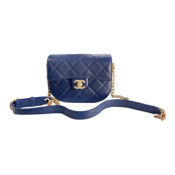 CHANEL Embossed Calfskin With Grains Saddle Bag Messenger Bag Shoulder Bag Crossbody Bag Small Size Women's Blue