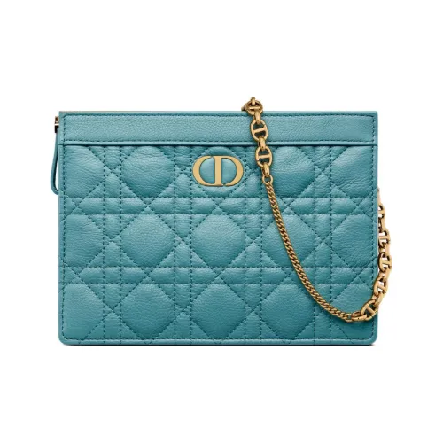 DIOR Caro Cow Leather Portable One Shoulder Crossbody Clutches Women's Sky Blue
