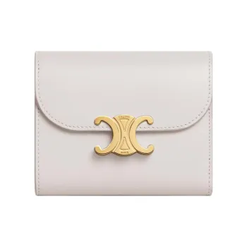 CELINE Triomphe Shiny Cow Leather Wallet Small Size Women's Chalk White