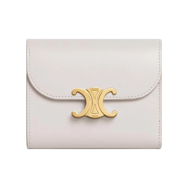 CELINE Triomphe Shiny Cow Leather Wallet Small Size Women's Chalk White-0