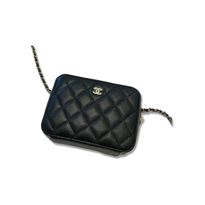 CHANEL Grain Embossed Caviar Cow Leather Camera Bag, Makeup Box, Shoulder Bag, Crossbody Bag Women's Black-2