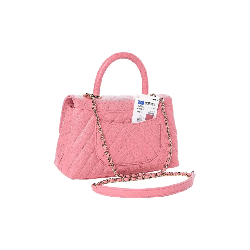 CHANEL Coco Handle Grain Calfskin With Gold Metal Portable Crossbody Bag, Shoulder Bag Trumpets Women's Peach Pink-1