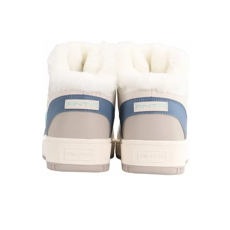 Anta Warm Anti Slip And Wear Resistant High Top Skateboard Shoes Men's Beige Blue-3