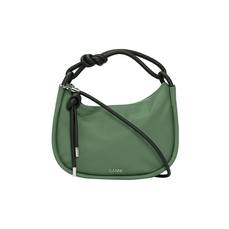 GANNI Leather Handbag, Shoulder Bag, Crossbody Bag Women's Green-0