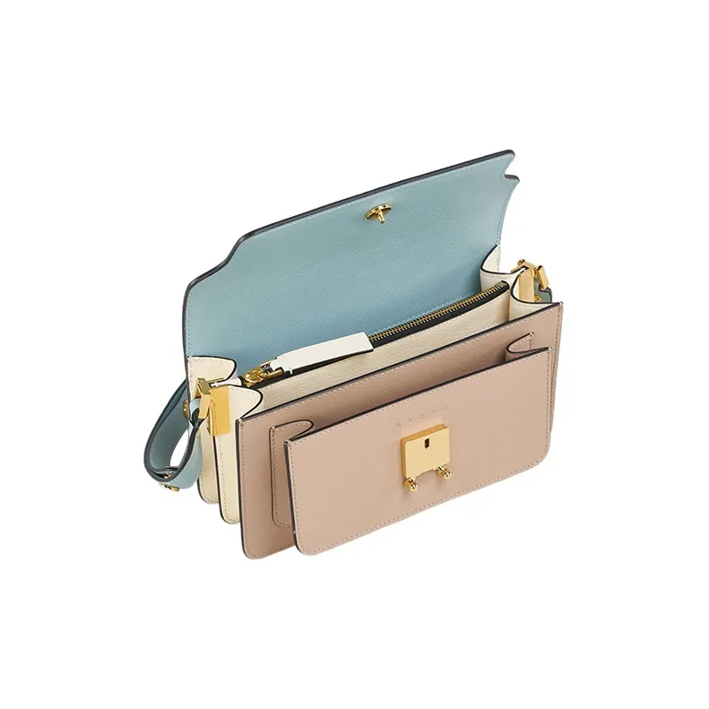 MARNI Trunk Calfskin Crossbody Bag Shoulder Bag Women's Light Blue/Beige-3