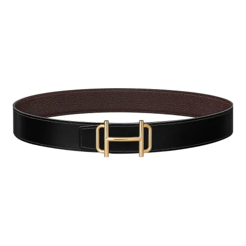 HERMES Togo Calfskin Double Sided Leather Belt Leather Belts Men's Black Width  3.8cm