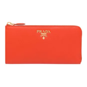 PRADA Saffiano Leather Wallet Large Size Women's Orange