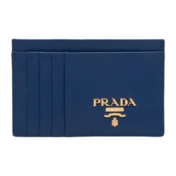 PRADA Saffiano Leather Card Holder Women's Blue