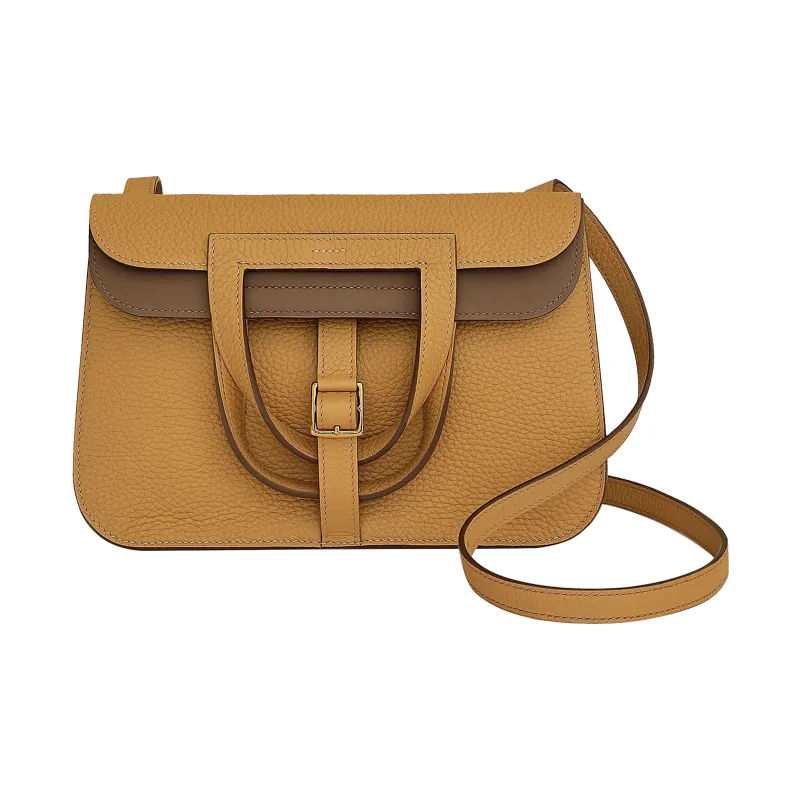 HERMES Halzan TC Bullock Leather Horse Shoe Bag Handbag Shoulder Bag Crossbody Bag Women's Cookie/Weimaraner Beige-0