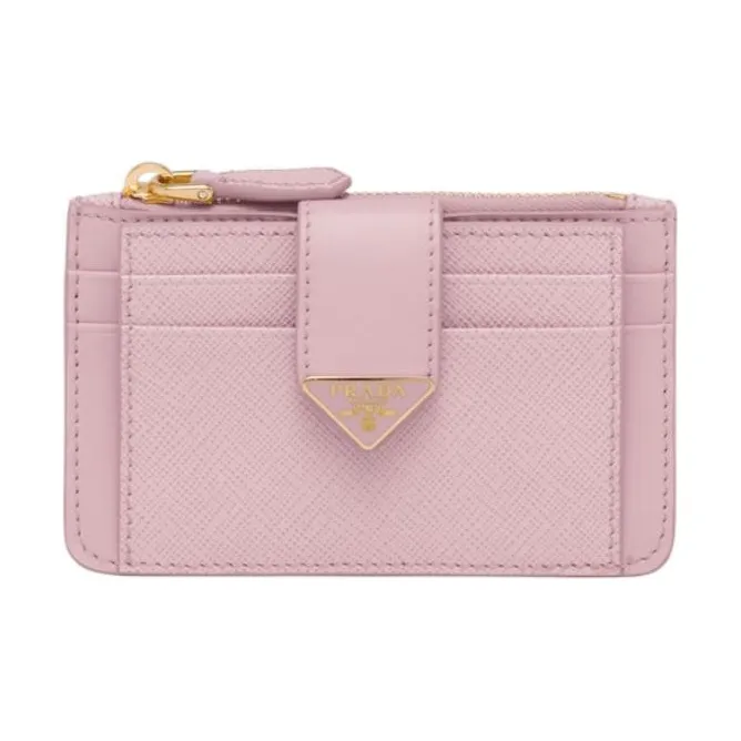 PRADA Saffiano Leather Card Holder Women's Pink-0