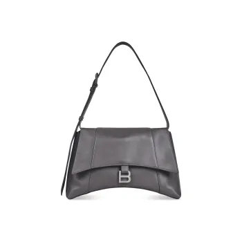 Balenciaga Downtown Semi Matte Smooth Cow Leather Handbags Shoulder Bags Women's Dark Gray