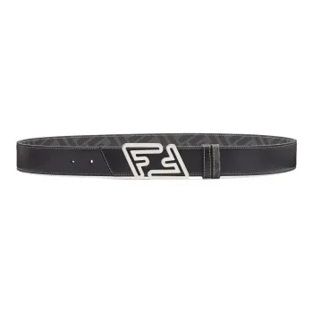 FENDI Fashion Minimalist Style Trendy Smooth Buckle Leather Belts Men's Black Width 3.5cm