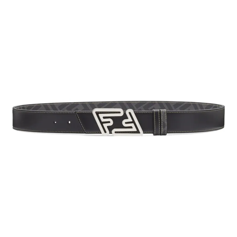 FENDI Fashion Minimalist Style Trendy Smooth Buckle Leather Belts Men's Black Width 3.5cm-0