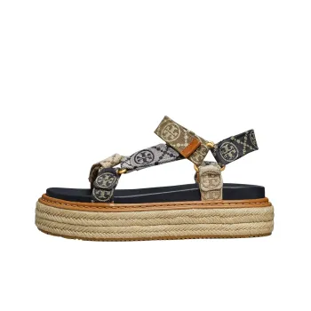 TORY BURCH Monogram-pattern Open-toe Espadrilles